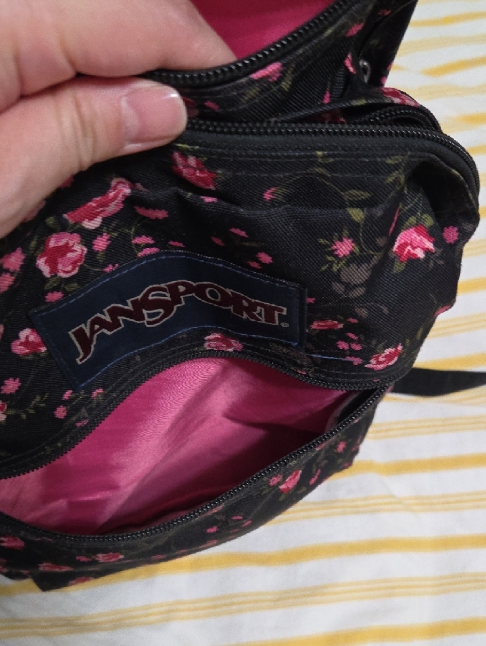 Jansport Black Backpack with Pink Floral Print - Picture 8 of 10